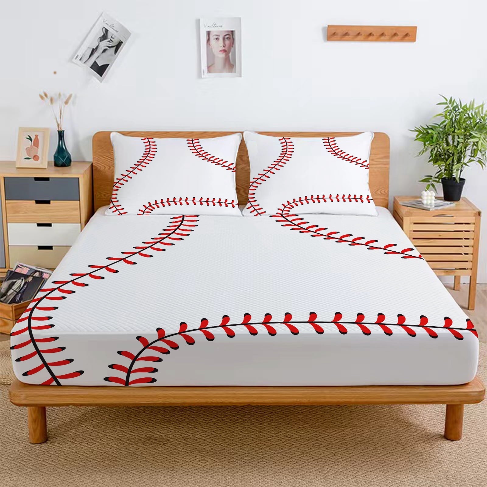 Cooling Sateen Baseball Sheet Set Sports Theme Bedding Set for Kids 3D Baseball Pattern Bed Sheets Baseball Games Bed Sheet Set Room... - Breathable Egyptian Cotton Flat & Fitted Sheets Detail