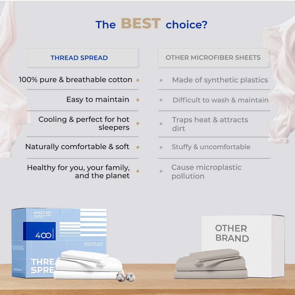 Cooling Sateen King Size Cotton Sheets Set - 400 Thread Count 4 PC 100% Cotton Sheets for King Bed, 16 In Deep Pocket King Size Cott... - Premium Ultra-Soft Pillowcase Pair for Sleeping Detail