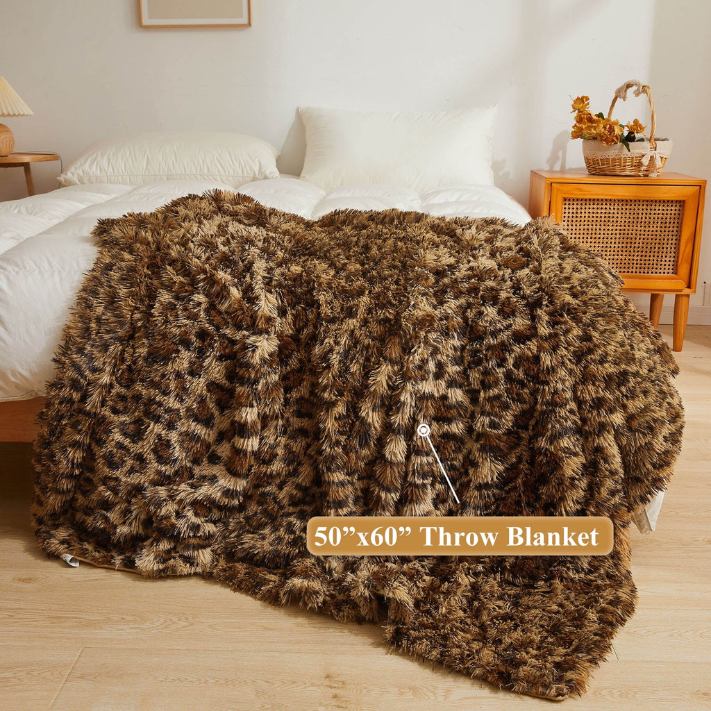 Super Soft Flannel Luxury Faux Fur Leopard Print Throw, Soft 50x60 Cheetah Print Fluffy Blanket, Shaggy Plush Decorative Couch Throw, Cu... - Lightweight Plush Warm Blanket for All Seasons Detail