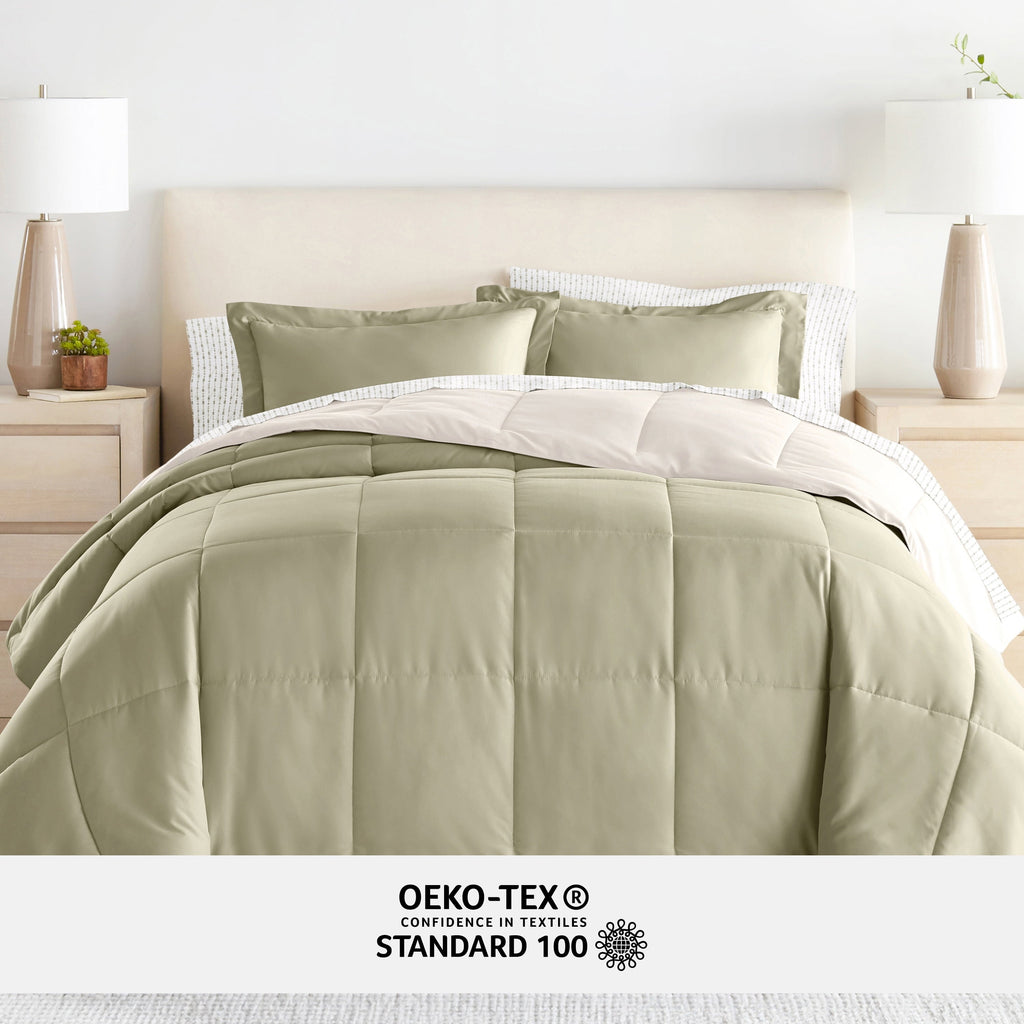 Fluffy Down Alternative 5 Piece Bedding Bundle, Reversible Comforter and Patterned Sheet Set, Twin - Cloud-Like Soft Lightweight Bed Comforter Detail