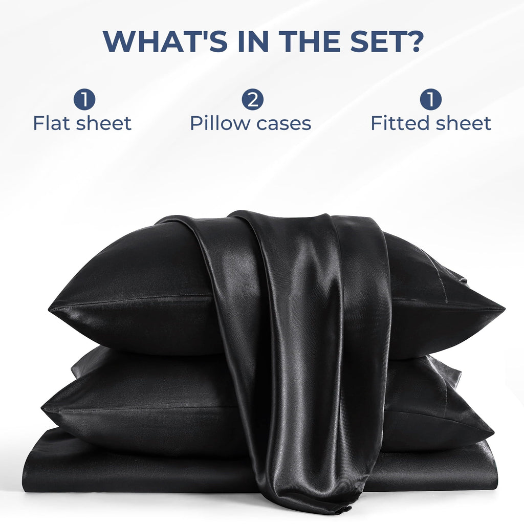 Premium Egyptian Cotton Set, Queen, Silky Bed s, 4 Pieces,Black - Luxury Bed Sheet Set with Deep Pockets Detail