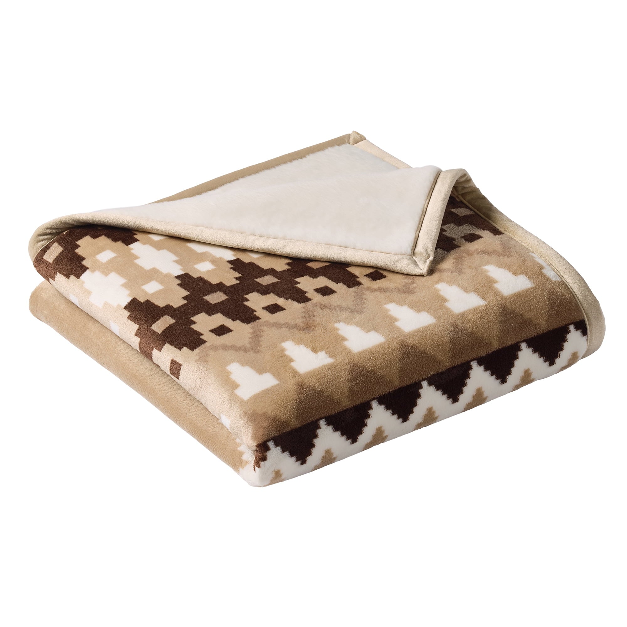 Lightweight Warm Printed Velvet Plush Reverse to Faux Fur Super Soft Throw Blanket, Oversized, Linder Border Beige - Luxury Knitted Decorative Throw Blanket with Fringes Detail