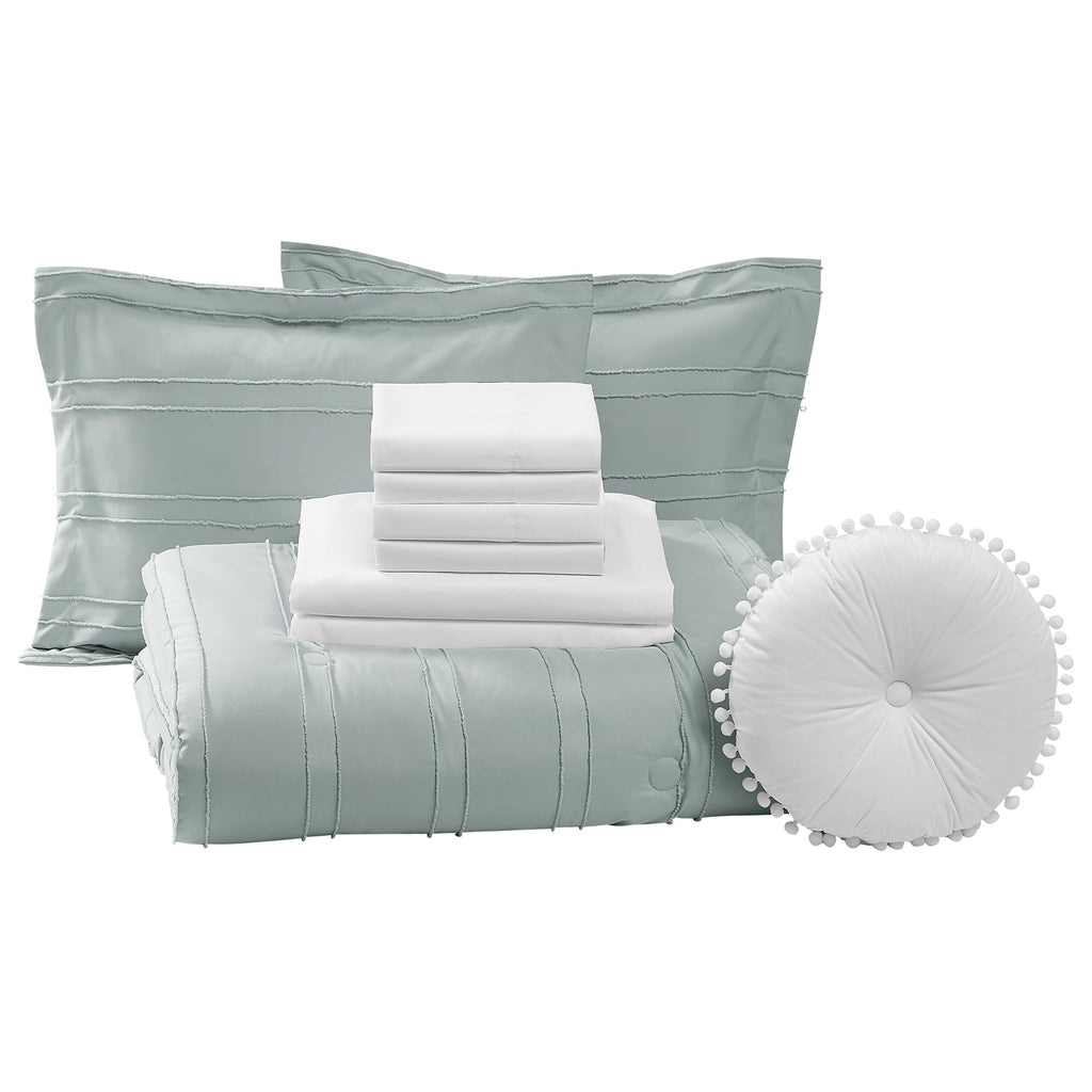 All-Season Mint 10 Piece Bed in a Bag Comforter Set with Sheets, Queen - Hypoallergenic Ultra-Fluffy Quilt for Winter Detail