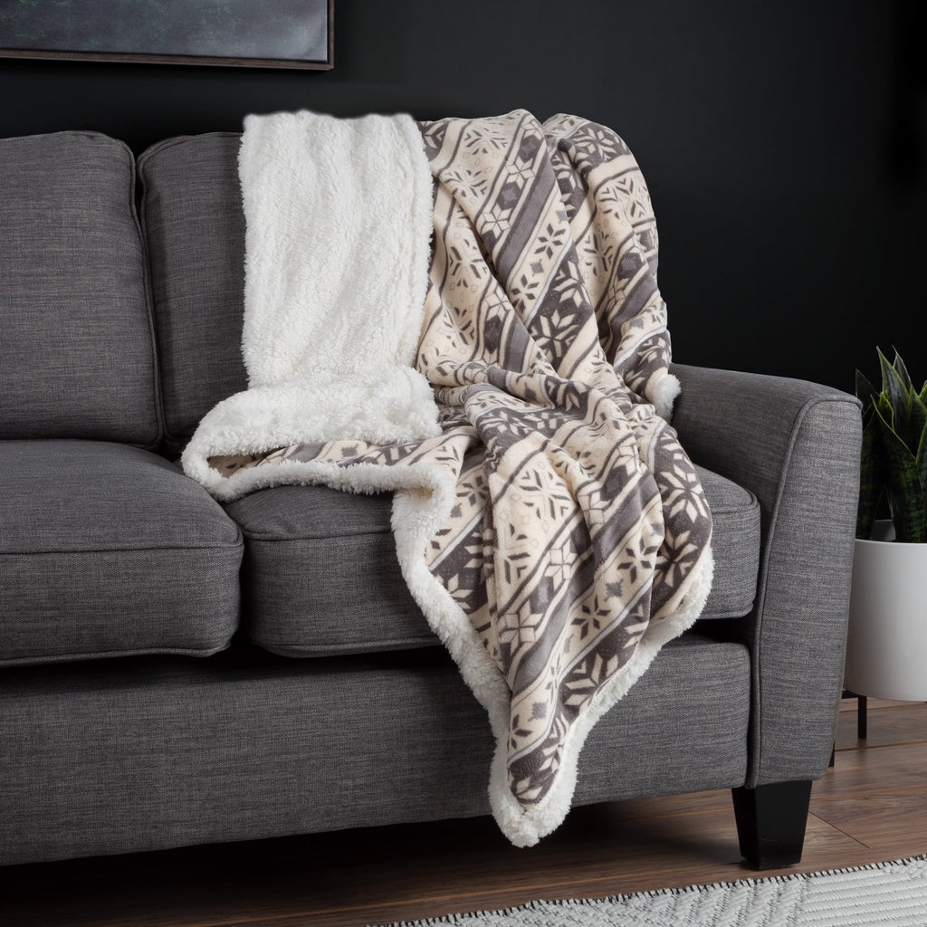 Decorative Knitted 50x60-Inch Machine Washable Fleece Blanket with Snowflakes - Lightweight Plush Warm Blanket for All Seasons Detail