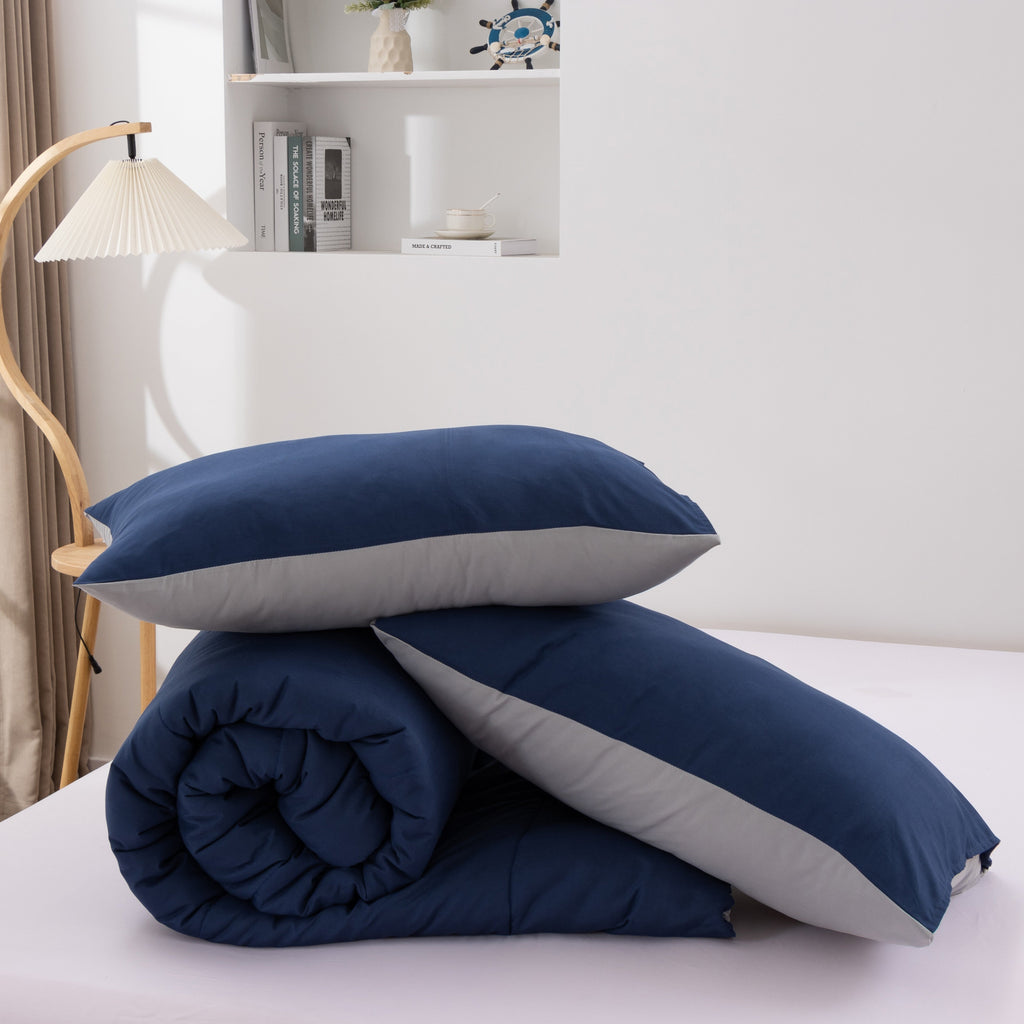 Heavyweight Warmth Queen Comforter Set All Season Reversible Bed Set with 2 Pillow Cases 3 Pieces Bedding Sets Down Alternative Blue/Gra... - All-Season Down Alternative Comforter Insert Detail