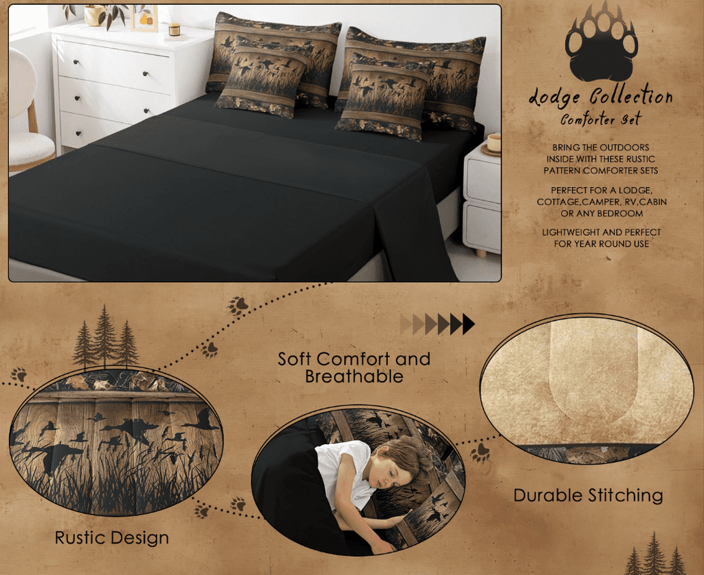 Fluffy Down Alternative 7 Piece Camo Mallard Duck Comforter Set With Sheets Men Rustic Farmhouse Cabin Bed In A Bag Full,Hunting Woodland Duc... - All-Season Down Alternative Comforter Insert Detail