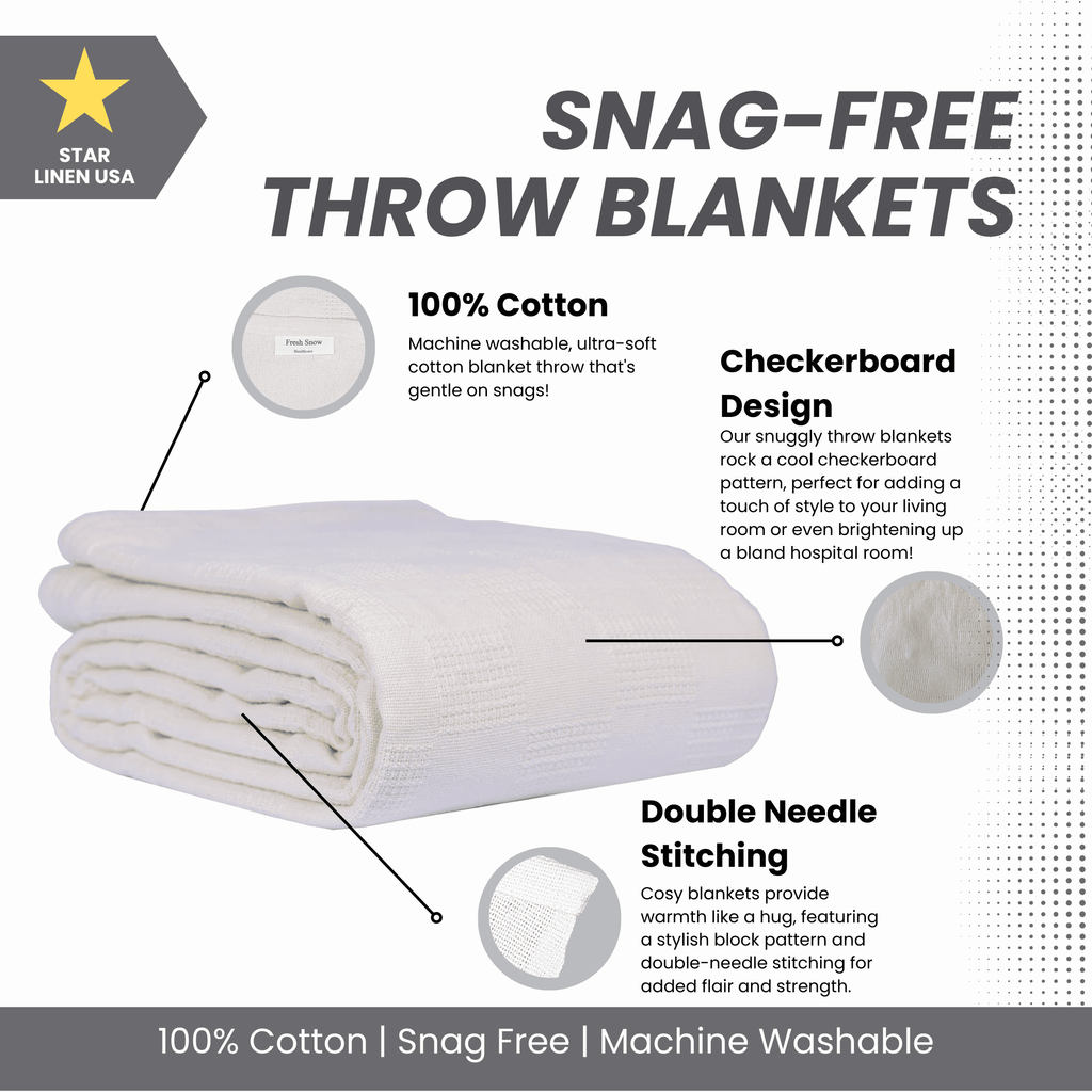 Super Soft Flannel Hospital Thermal Blanket Throw Snag Free | 100% Cotton | Twin 66"x90" | White (1) - Lightweight Plush Warm Blanket for All Seasons Detail
