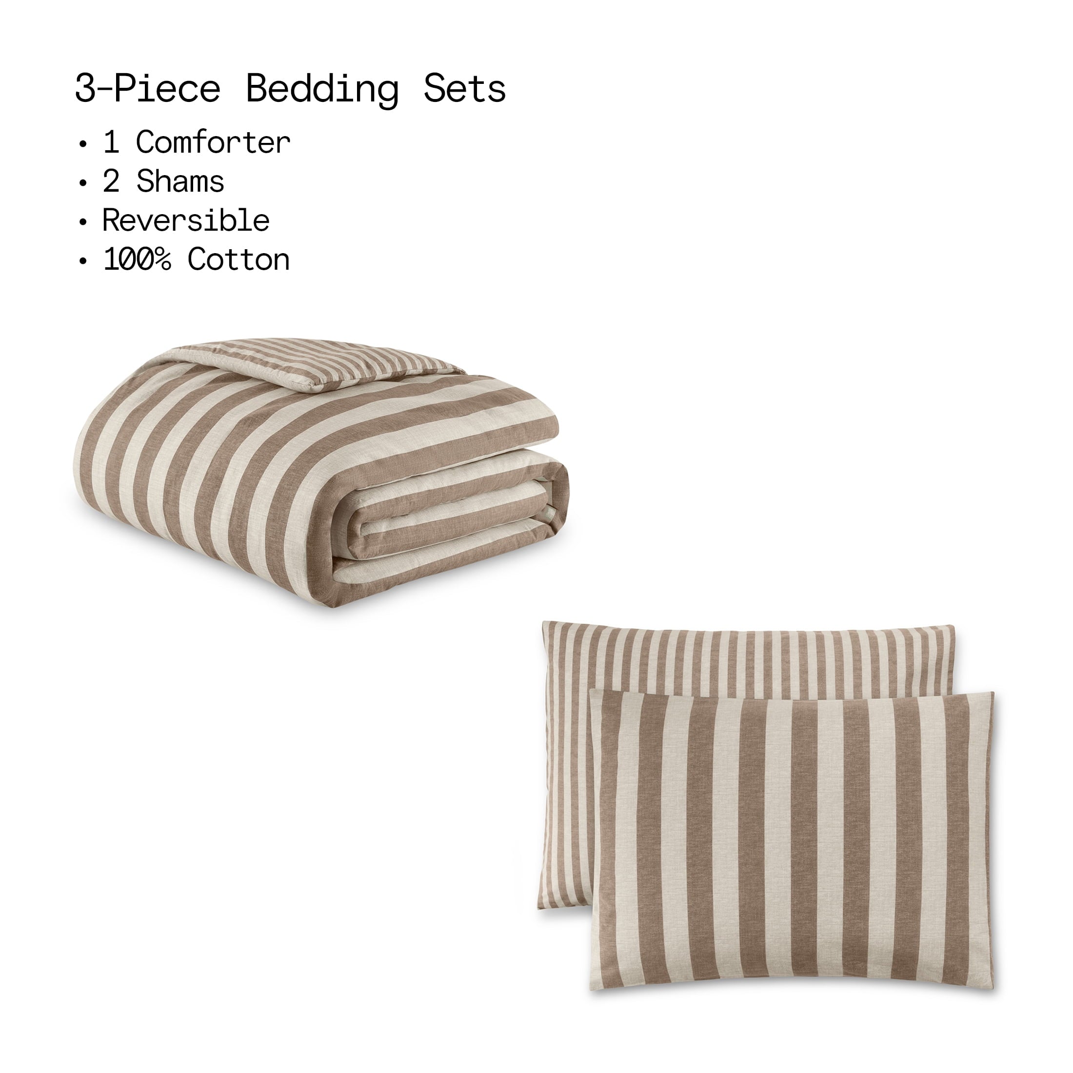 All-Season 100% Cotton Striped 3-Piece Natural Comforter Set, Full/Queen - All-Season Down Alternative Comforter Insert Detail