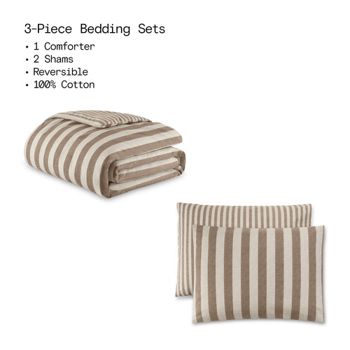 All-Season 100% Cotton Striped 3-Piece Natural Comforter Set, Full/Queen - All-Season Down Alternative Comforter Insert Detail