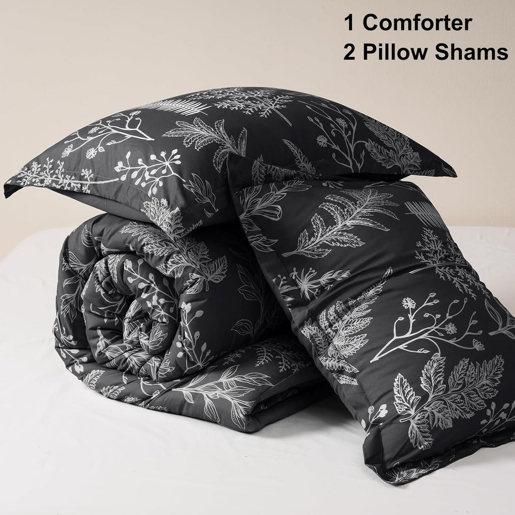 Luxurious Quilted 3 Pieces Printed Comforter Set Queen Size, Lightweight Botanical Floral Bed in a Bag, Ultra Soft Bedding Set with 1 R... - All-Season Down Alternative Comforter Insert Detail