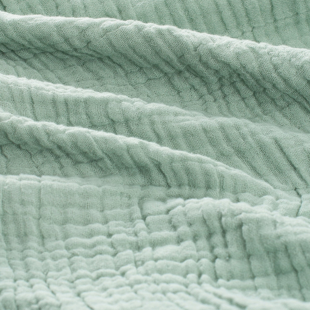 Reversible Sherpa 100% Cotton Muslin Throw Blanket Gauze Blankets for Adults Soft Throws for Bed and Couch, 50" x 70" Sage Green - Cozy Fleece Throw Blanket for Couch & Bed Detail