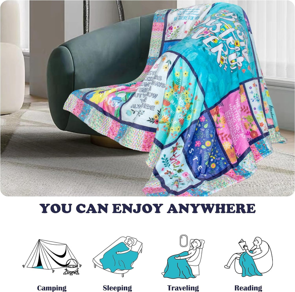 Lightweight Warm Sister Gifts Blanket for Birthday, Mother's Day, Christmas - Big Sister Gift Ideas - Luxury Knitted Decorative Throw Blanket with Fringes Detail