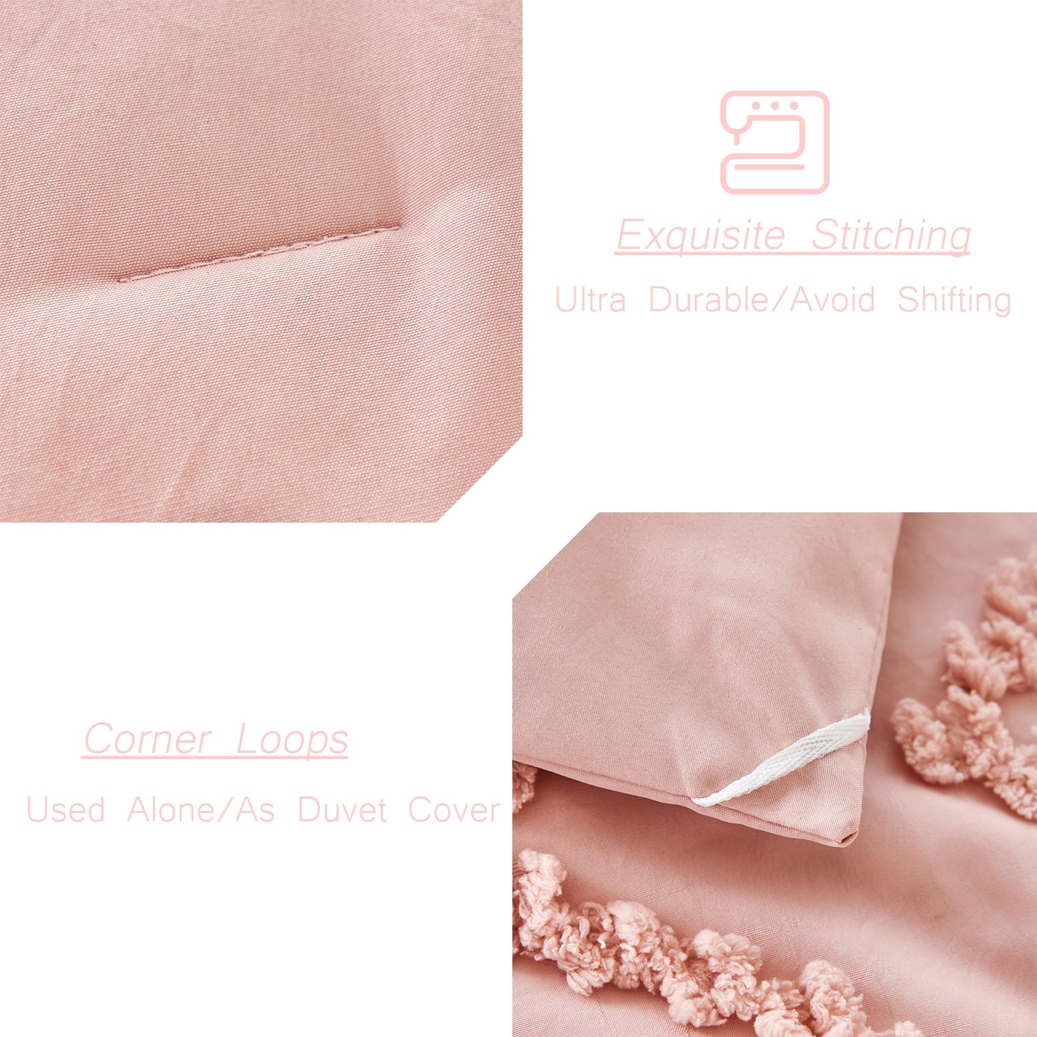 Fluffy Down Alternative Pink Diamond Jacquard Comforter Set Queen 3 Pcs Bohemian Tufts Quilt Set for Kids Girls Adult 100% Soft Microfiber Be... - All-Season Down Alternative Comforter Insert Detail