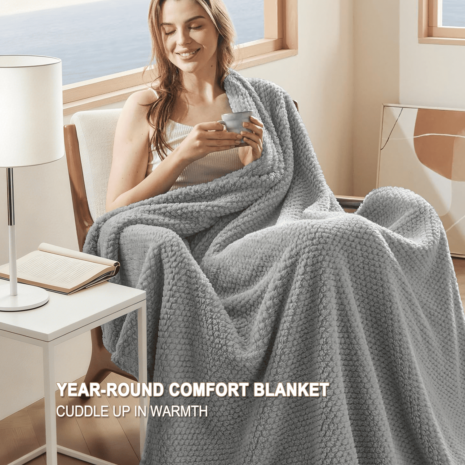 Super Soft Flannel Throw Blanket, Decorative Throws with Waffle Wave Design, Super Soft Plush Fuzzy Blankets , Luxury Lightweight and Br... - Super Soft Reversible Sherpa Flannel Blanket Detail