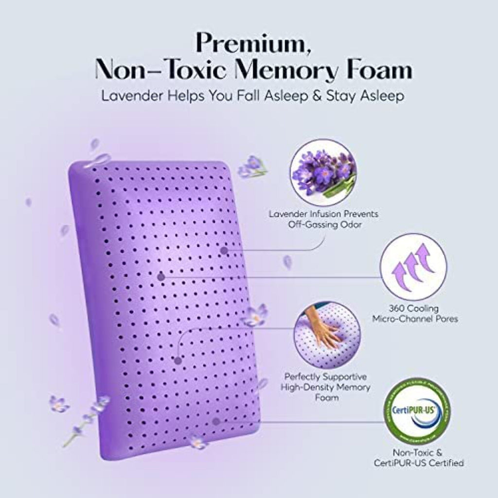 Ergonomic Memory Foam Plush Zen Bed Pillow, Lavender Scented Cooling Adaptive Memory Foam Queen - Hotel Quality Plush Sleeping Pillows Detail