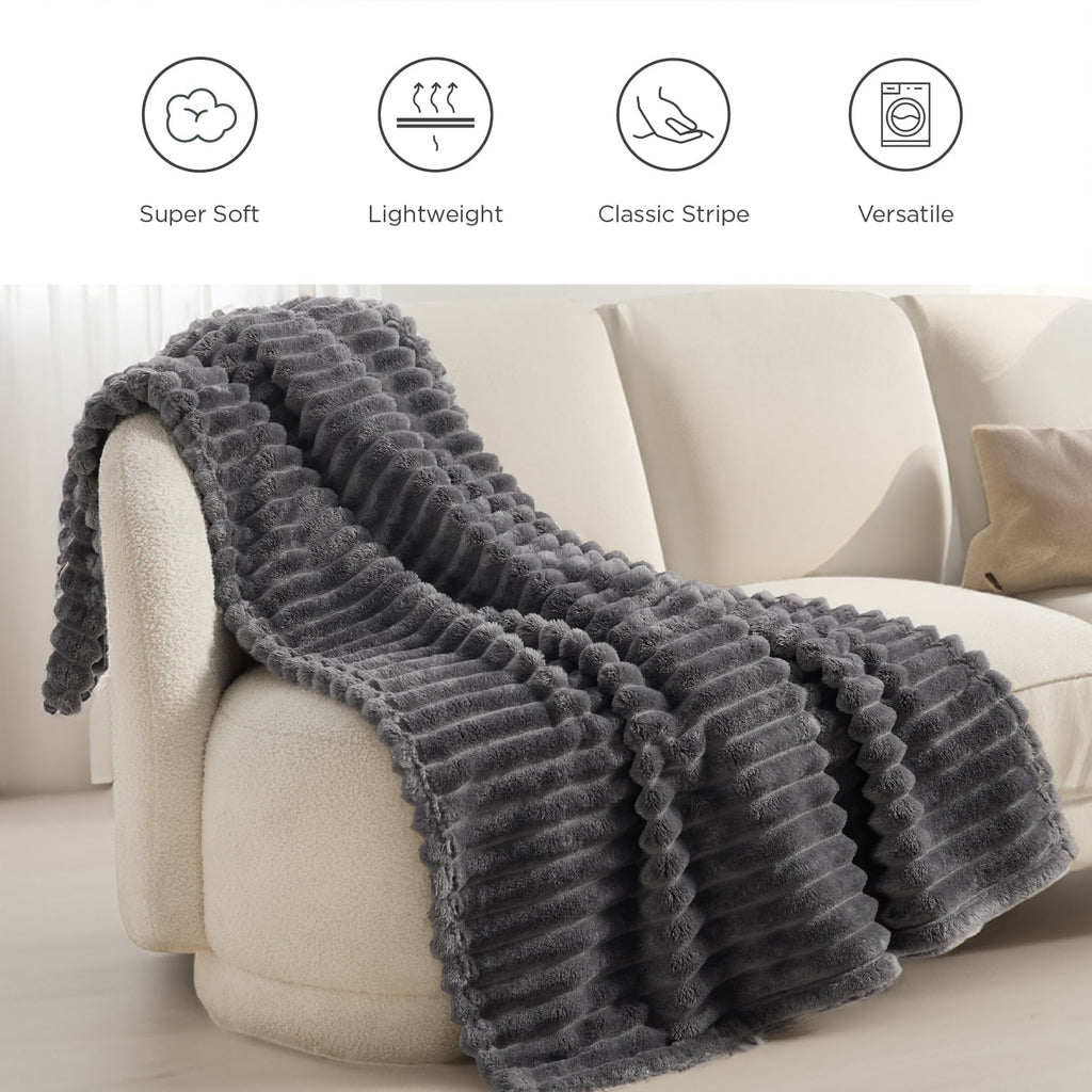 Cozy Fleece Grey Fleece Throw Blanket for Couch - Super Soft Cozy Blankets for Women, Girls, 50x60 inches - Luxury Knitted Decorative Throw Blanket with Fringes Detail