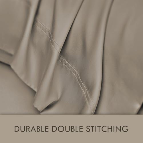 Wrinkle-Resistant Home 4-Piece Queen Bamboo Bed Sheet Set, 100% Organic Cooling Fabric, 16" Deep Pocket, Taupe - Cooling Hotel Quality Bedding Sheets and Pillowcases Detail