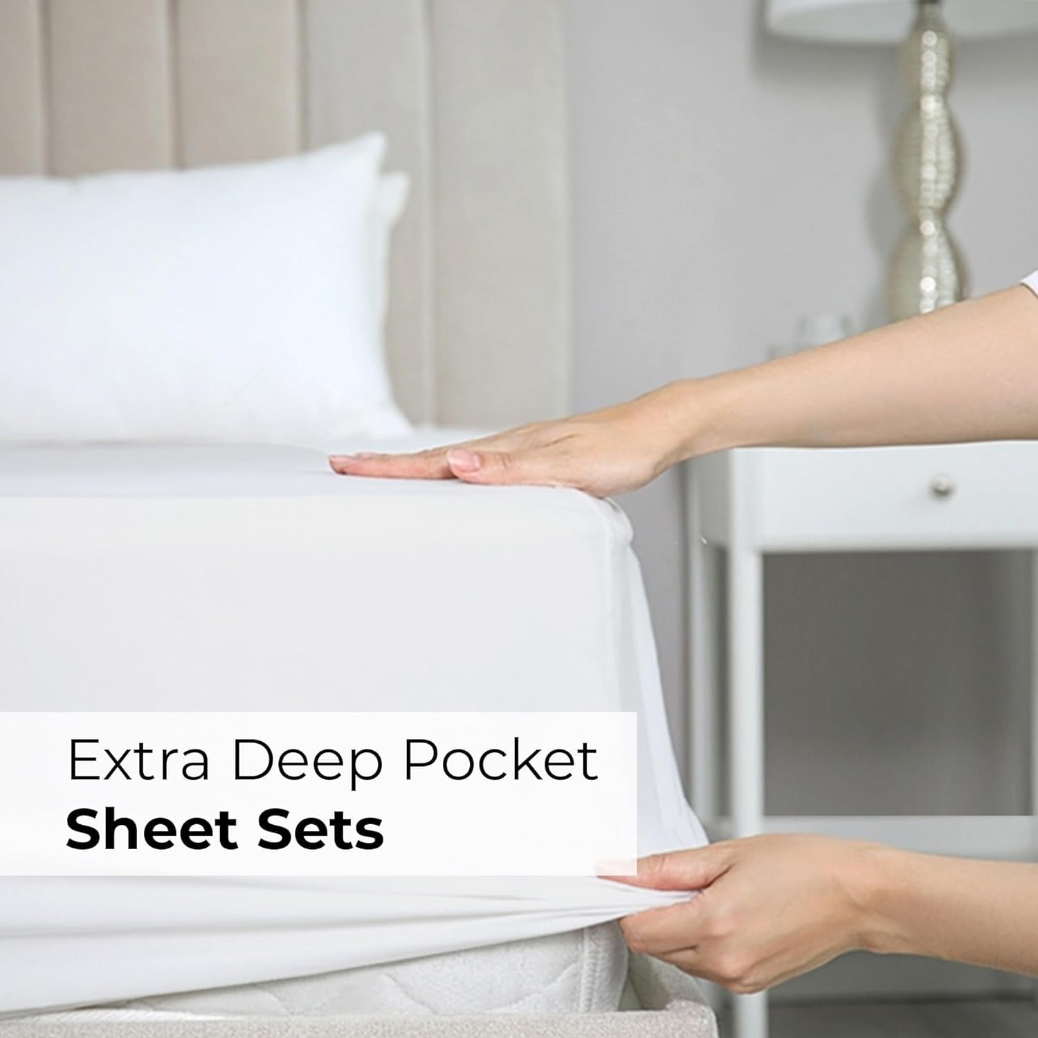 Cooling Sateen 6-Piece Extra Deep Pocket Sheet Set With Extra Matching Pillowcases - King Size Bed Sheets Fits 18"-24" Ma... - Cooling Hotel Quality Bedding Sheets and Pillowcases Detail