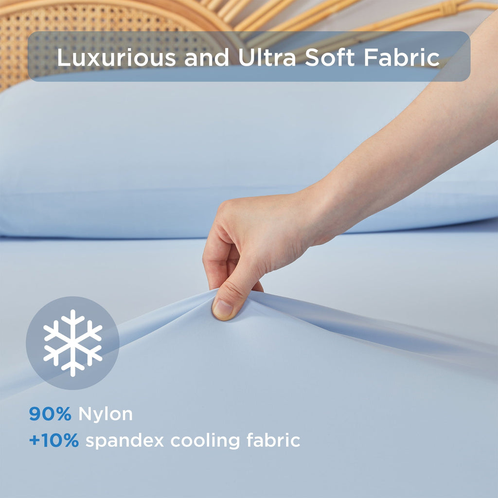 Ultra-Soft Full/QueenSize Sheet Set, 3 Piece Cooling Bed Sheet with Deep Pocket for Hot Sleepers, Ice Blue - Premium Ultra-Soft Pillowcase Pair for Sleeping Detail