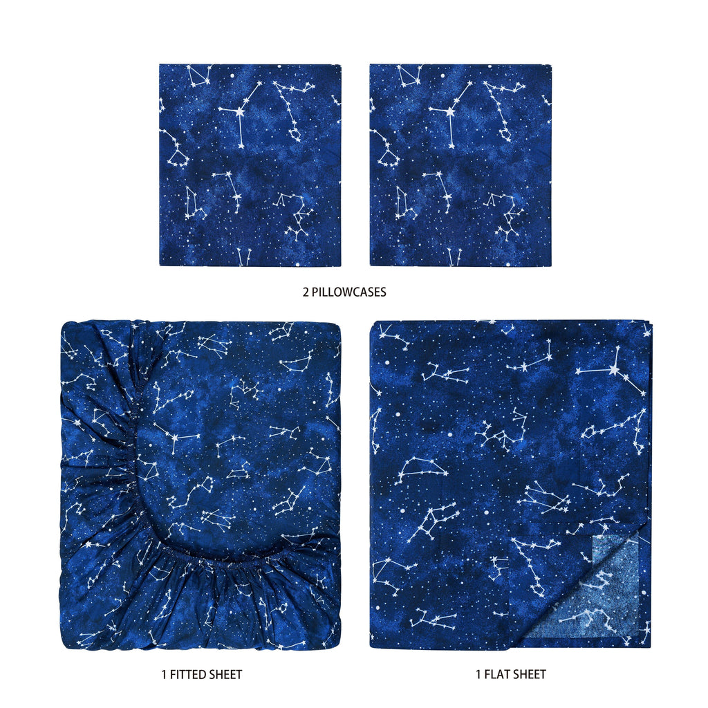Ultra-Soft Kids Soft Microfiber Sheet Set, Navy Blue Stars, Full, 4 Pieces, Easy Care - Premium Ultra-Soft Pillowcase Pair for Sleeping Detail