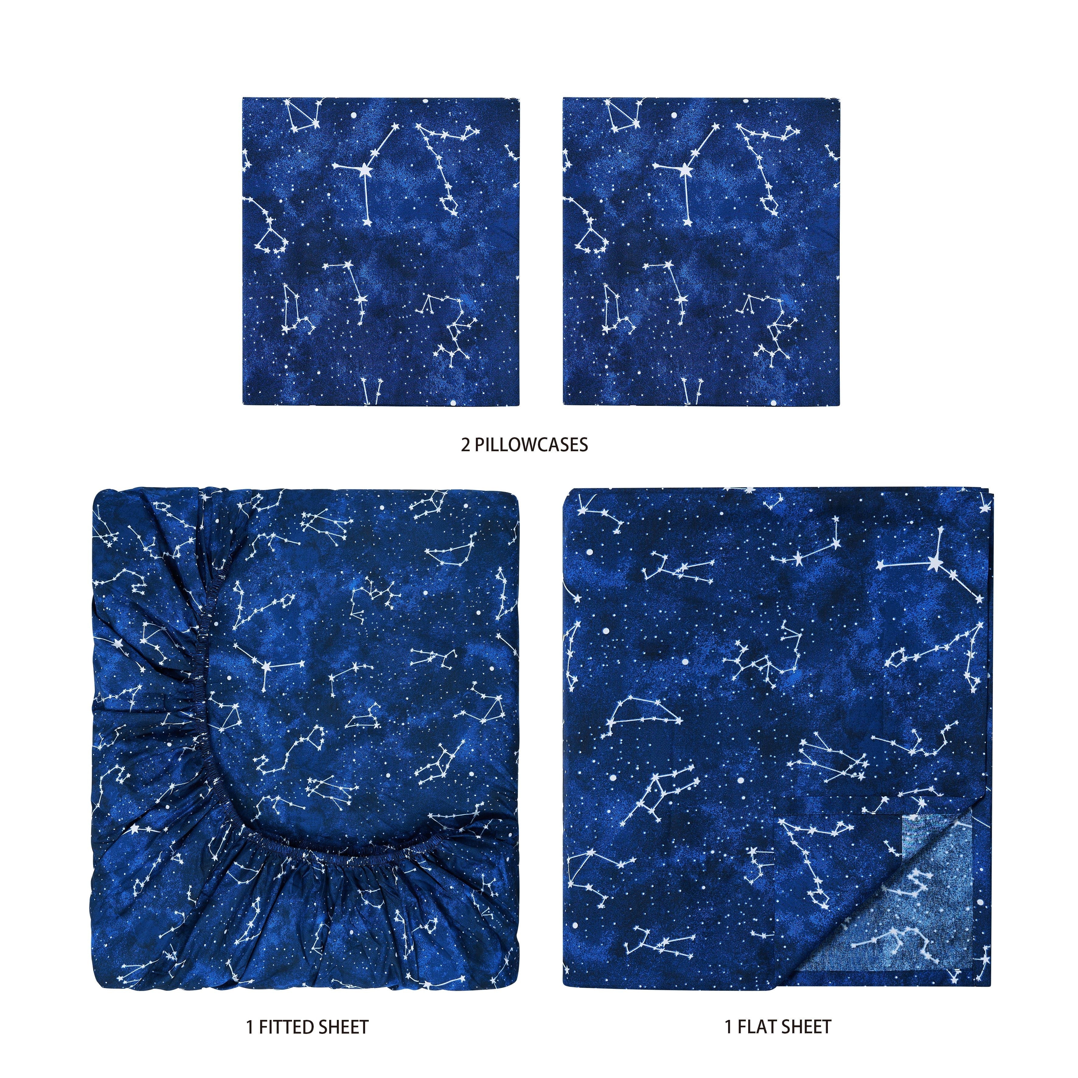 Ultra-Soft Kids Soft Microfiber Sheet Set, Navy Blue Stars, Full, 4 Pieces, Easy Care - Premium Ultra-Soft Pillowcase Pair for Sleeping Detail