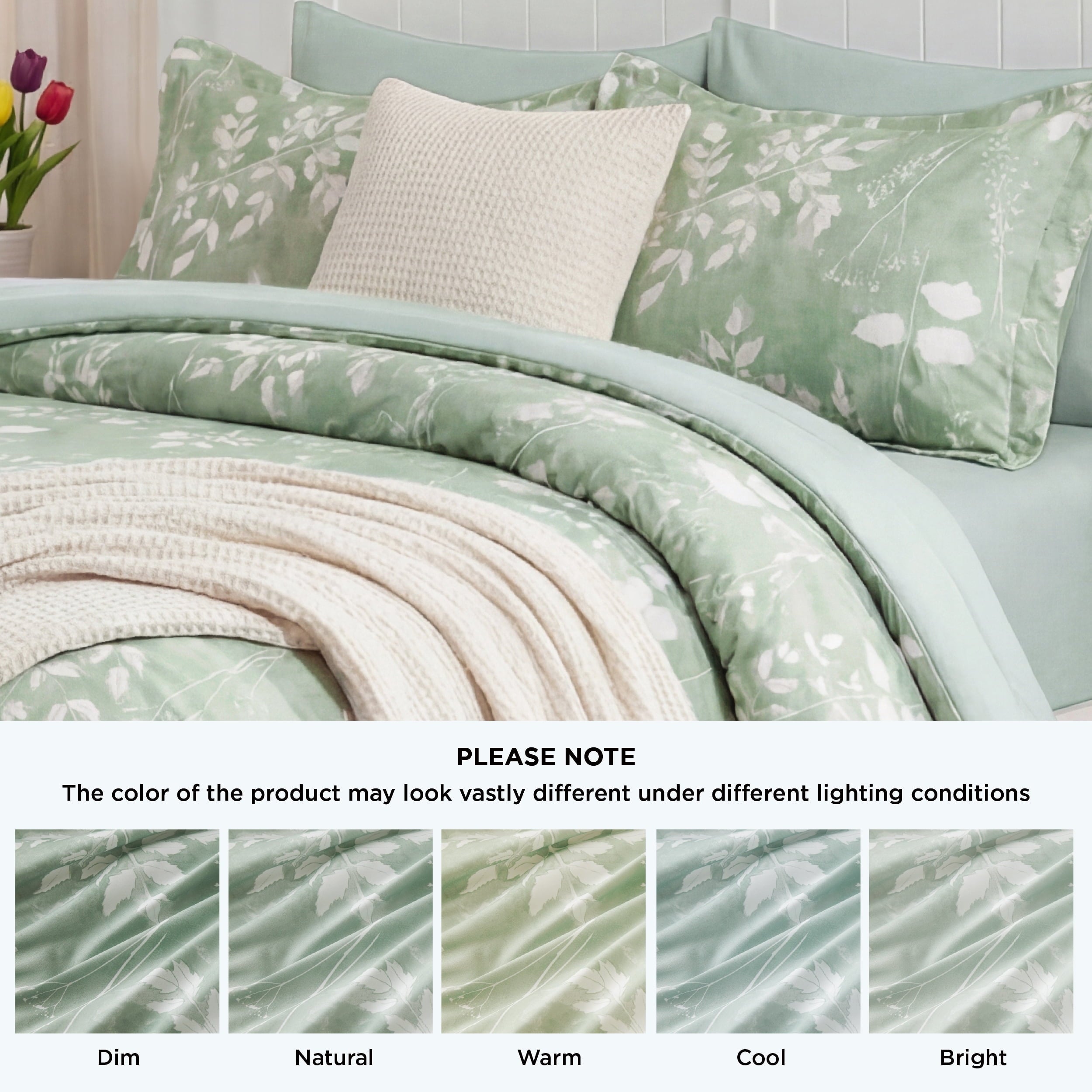 Fluffy Down Alternative Queen Comforter Set Sage Green, Bed in a Bag Queen Size Bedding, 7-Pieces Botanical Flowers Spring Comforter, Sheets,... - Luxurious Quilted Duvet Cover Set Detail