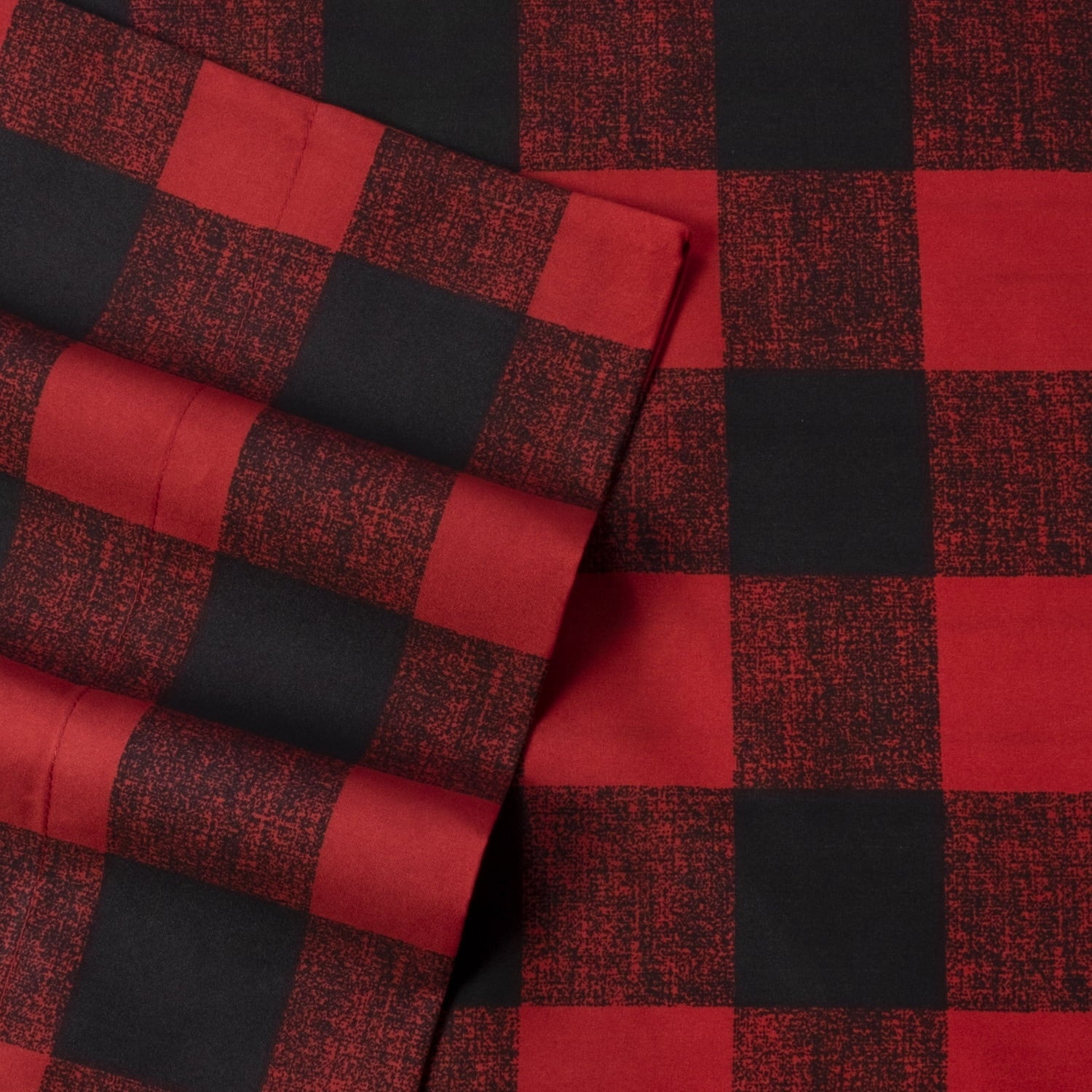 Ultra-Soft Buffalo Plaid Black and Red 4 Piece Bed Sheet Set - Twin - Luxury Bed Sheet Set with Deep Pockets Detail