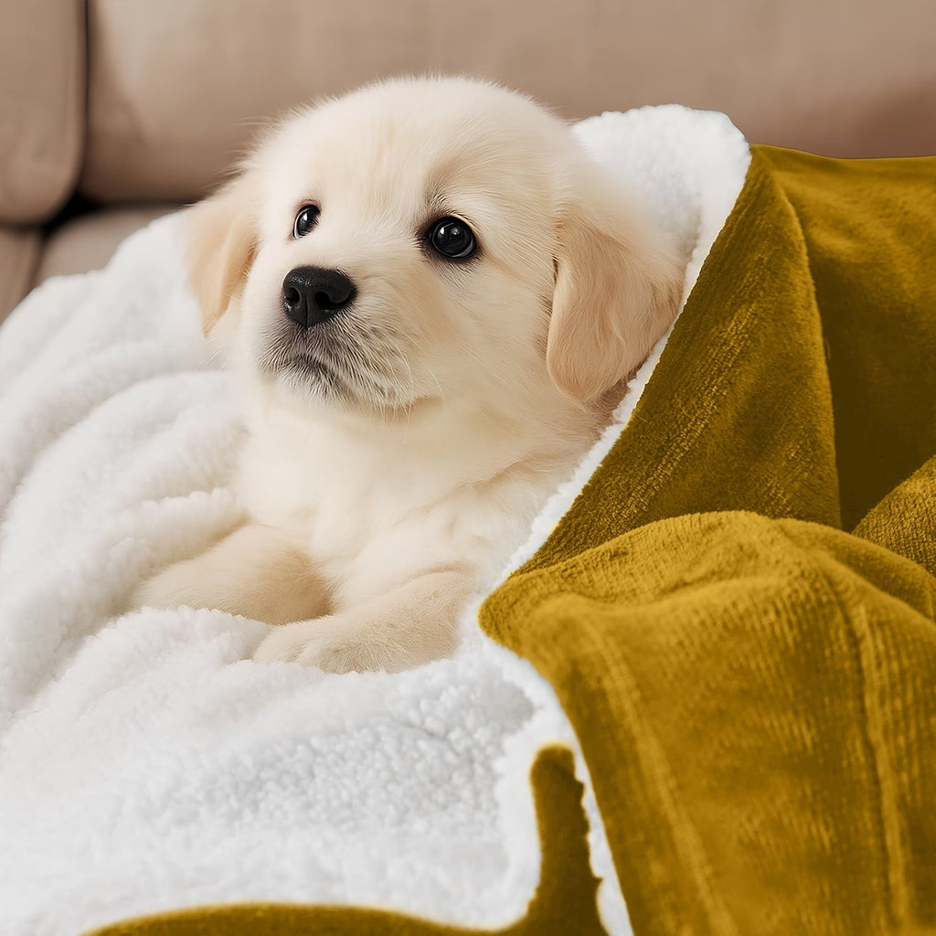 Super Soft Flannel Moonlight20015 Sherpa Blanket Fluffy Plush Couch & Travel Blanket Reversible Throw Size Ochre Color - Lightweight Plush Warm Blanket for All Seasons Detail