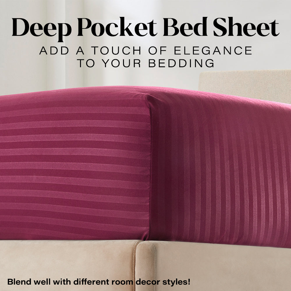 Wrinkle-Resistant Bedding Set with Flat Sheet, Fitted Bed Sheet & Pillowcases, Full Burgundy - Cooling Hotel Quality Bedding Sheets and Pillowcases Detail