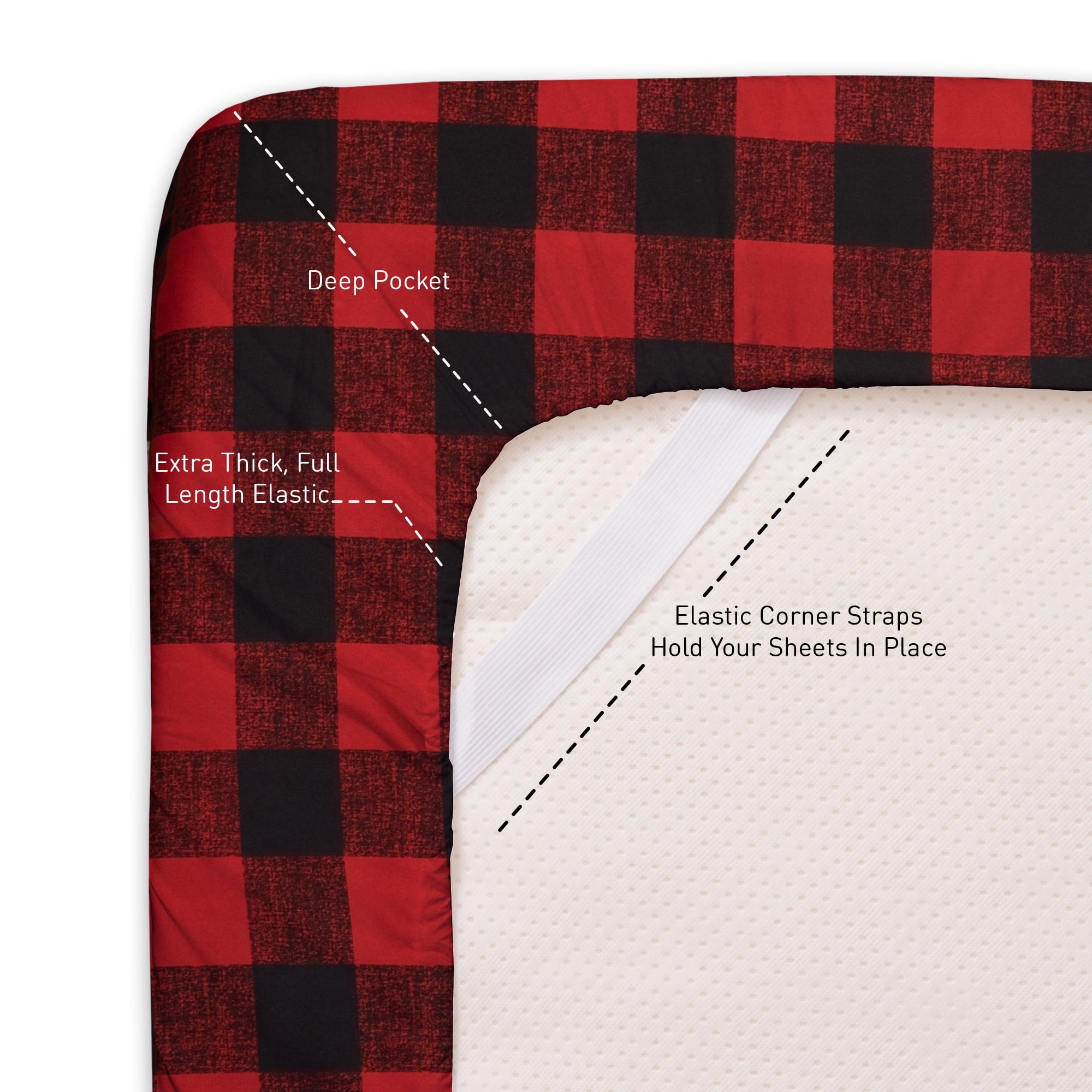 Ultra-Soft Buffalo Plaid Black and Red 4 Piece Bed Sheet Set - Twin - Luxury Bed Sheet Set with Deep Pockets Detail