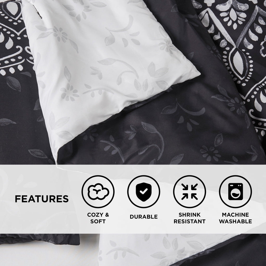 Hypoallergenic Cloud Queen Comforter Set, Bedding Comforter Set Queen Size W/ Side Pockets, Black, 9 Pieces - Cloud-Like Soft Lightweight Bed Comforter Detail