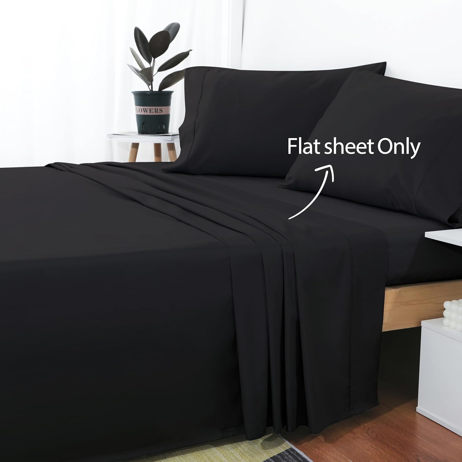 Ultra-Soft Sheet Only, 600 Thread Count 100% Egyptian Top Sheet 1Pcs, Cool & Breathable Bed Sheets Wrinkle, Fade, Stain Resistan... - Breathable Egyptian Cotton Flat & Fitted Sheets Detail