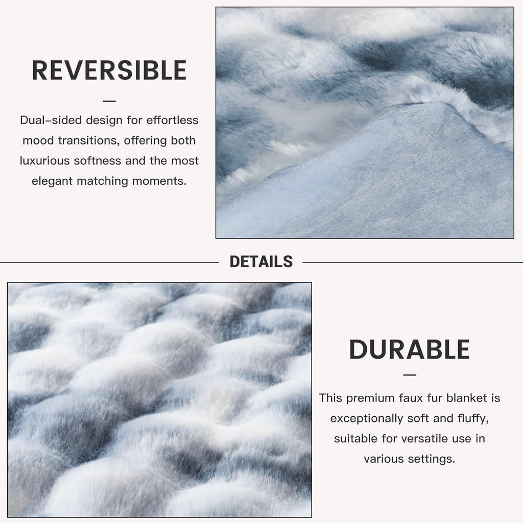 Cozy Fleece Faux Fur Blanket Fluffy Luxury Throw Blanket Plush Fuzzy Blanket for Couch Bed 50×60 Inches Tie-dyed Blue - Luxury Knitted Decorative Throw Blanket with Fringes Detail