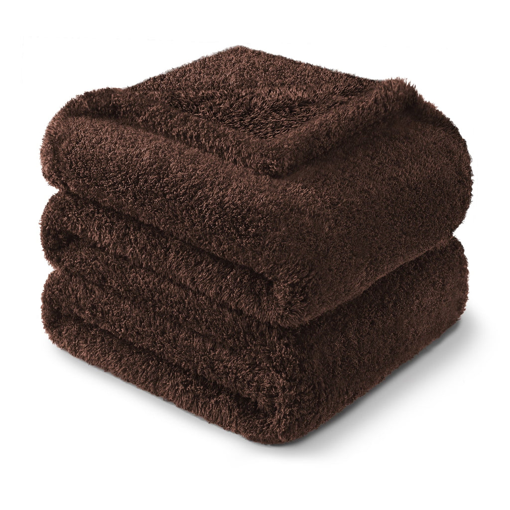 Lightweight Warm Fuzzy Fleece Throw Blanket for Couch Sofa, Lightweight Fluffy Solid Velvet Blanket, 50x60 Inches, Coffee - Luxury Knitted Decorative Throw Blanket with Fringes Detail