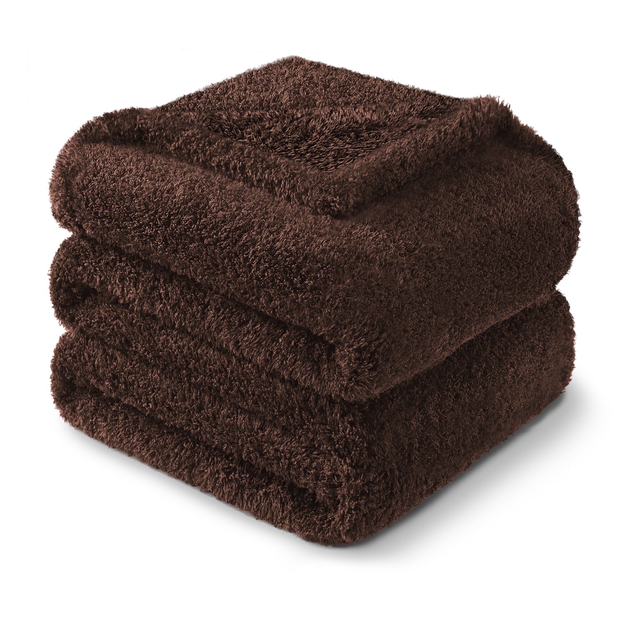 Lightweight Warm Fuzzy Fleece Throw Blanket for Couch Sofa, Lightweight Fluffy Solid Velvet Blanket, 50x60 Inches, Coffee - Luxury Knitted Decorative Throw Blanket with Fringes Detail