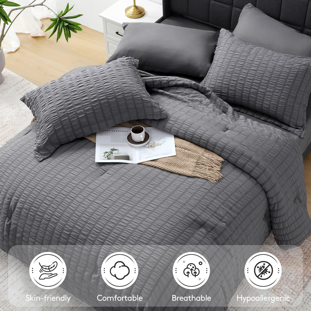 Heavyweight Warmth 7 Piece Queen Comforter Set, Bed in a Bag with Sheets, Pillowcases & Shams, All Season Soft Bedding, Cozy and Lightwe... - Cloud-Like Soft Lightweight Bed Comforter Detail