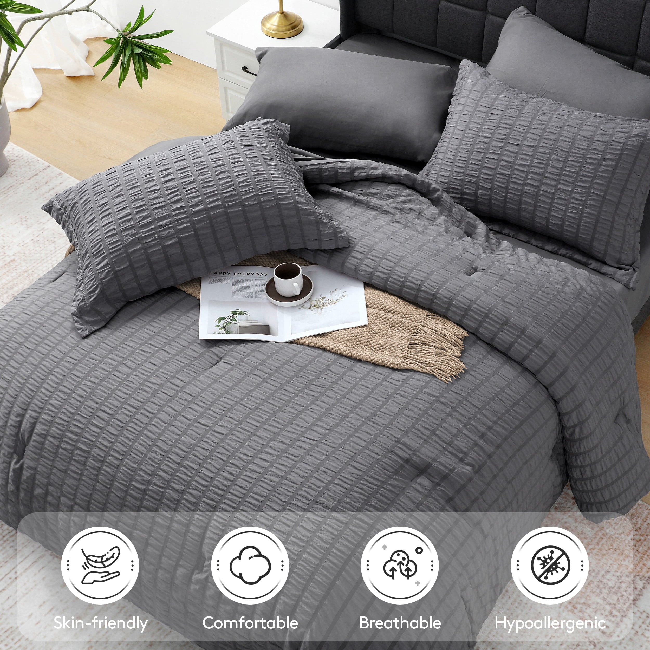 Heavyweight Warmth 7 Piece Queen Comforter Set, Bed in a Bag with Sheets, Pillowcases & Shams, All Season Soft Bedding, Cozy and Lightwe... - Cloud-Like Soft Lightweight Bed Comforter Detail