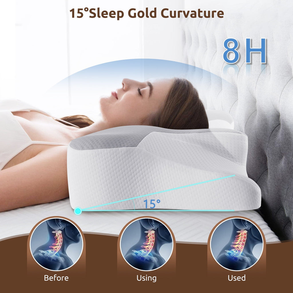 Ergonomic Memory Foam Memory Foam Pillow for Neck Pain Relief Cervical Sleepers Standard/Queen Gray - Hotel Quality Plush Sleeping Pillows Detail