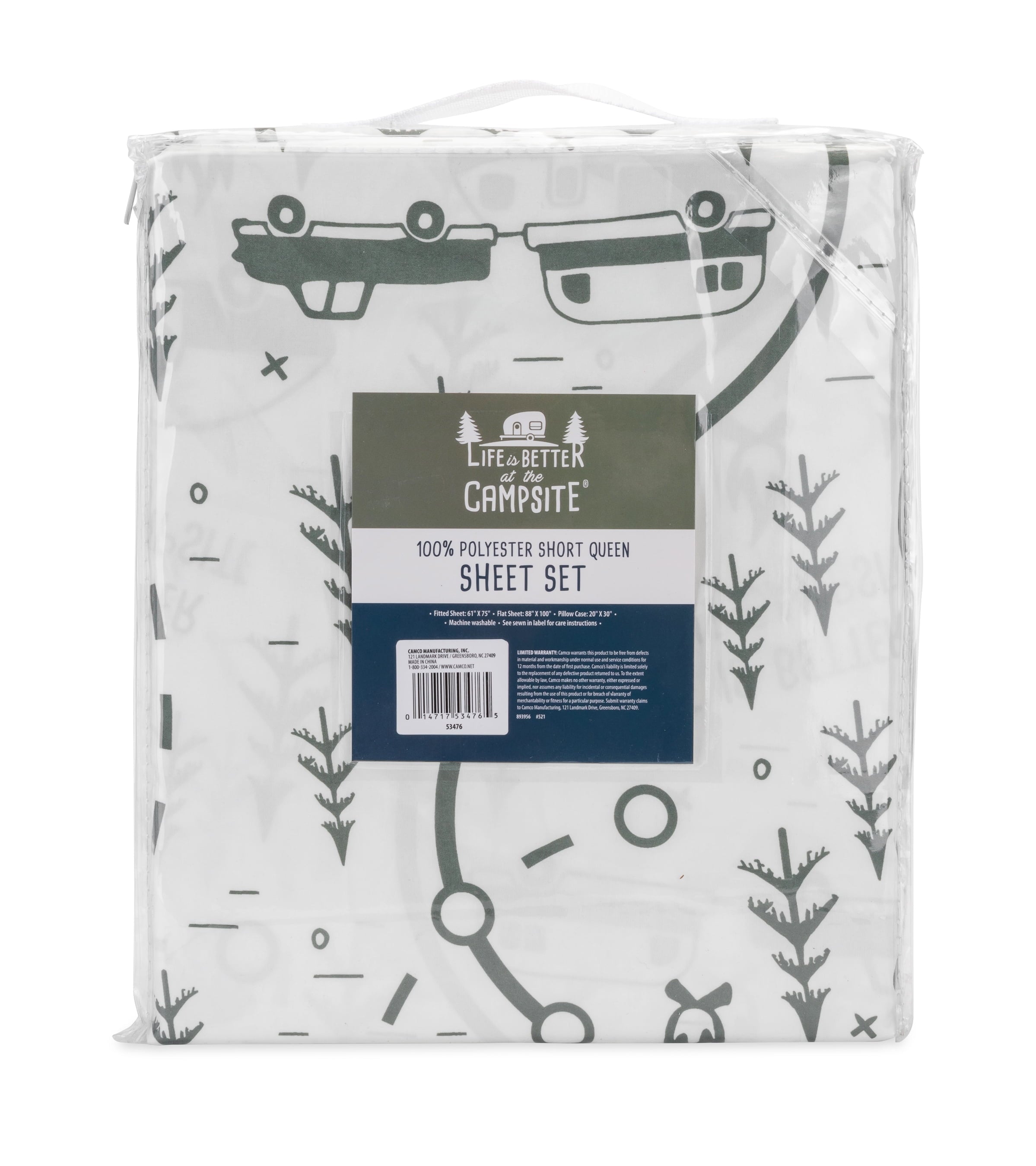 Ultra-Soft RV Queen Bed Sheet Set, Green Map, Polyester (53476) - Breathable Egyptian Cotton Flat & Fitted Sheets Detail