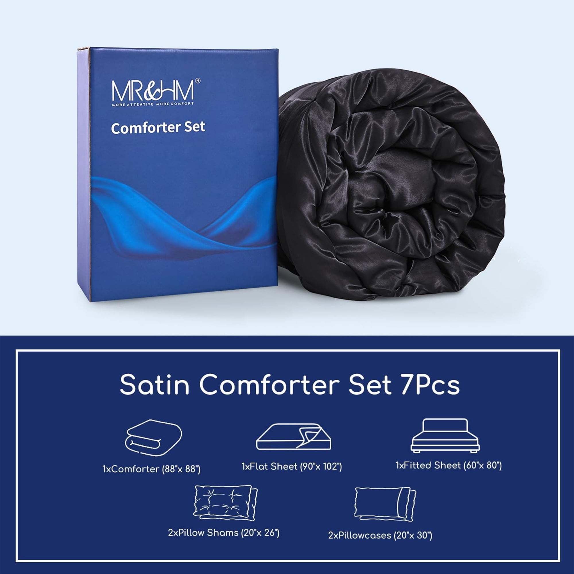 All-Season Satin Comforter Set 7 Pieces Queen Size - Luxurious Pinch Pleat Bed in a Bag with Satin Comforter, Satin Sheets, Sati... - Luxurious Quilted Duvet Cover Set Detail