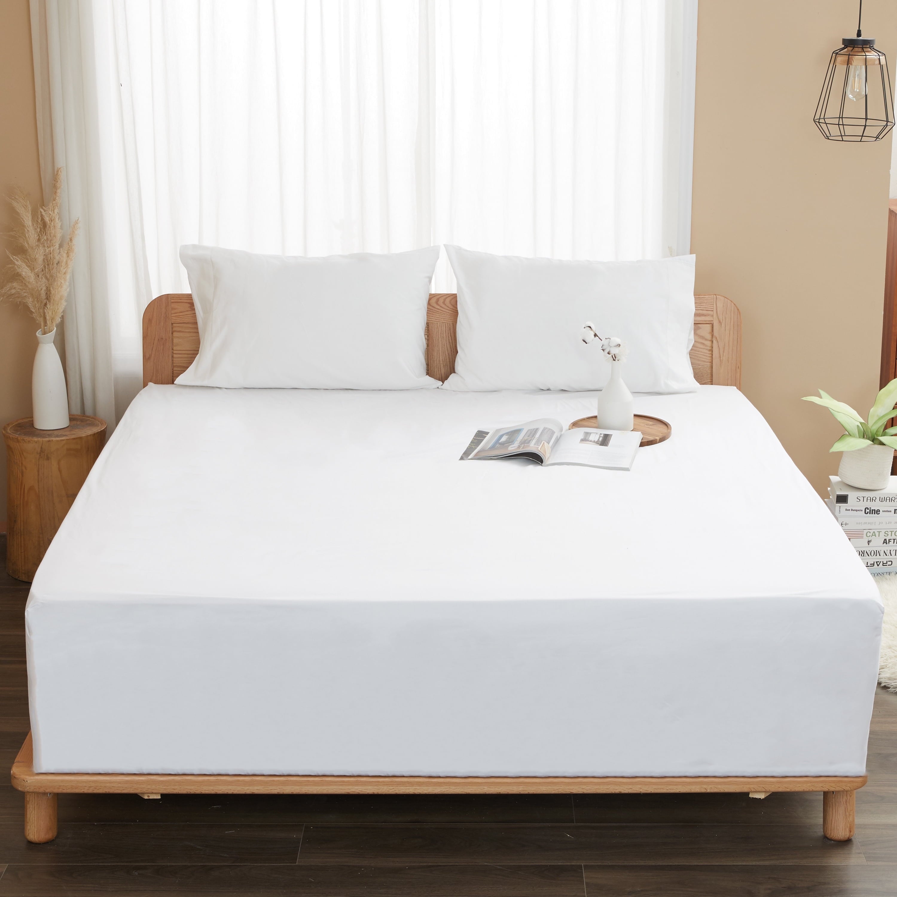 Breathable Luxury 100% Cotton Queen Size Fitted Sheet Only, 300 Thread Count White Fitted Bed Sheet with 22” Extra Deep Pocket, Soft & ... - Breathable Egyptian Cotton Flat & Fitted Sheets Detail