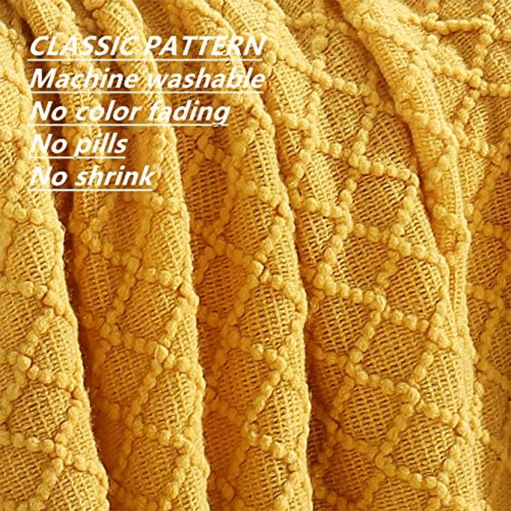 Lightweight Warm Decorative Soft Spring Summer Fall Throw Blanket ,for Couch Sofa Chair Bed,50''X60'',Mustard Yellow - Luxury Knitted Decorative Throw Blanket with Fringes Detail