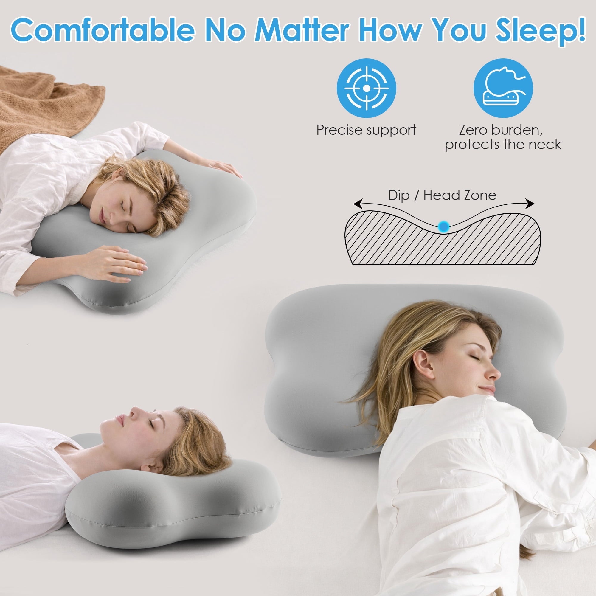 Hotel Collection Cervical Pillow Orthopedic Cervical Pillow for Neck Pain Relief, Memory Foam Bed Pillow with Pillowcase, Contour Bed ... - Hotel Quality Plush Sleeping Pillows Detail