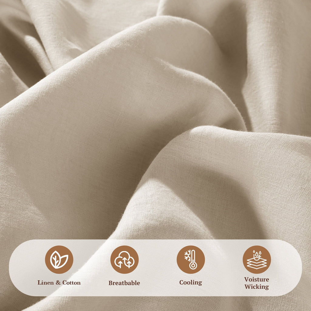 Ultra-Soft Natural Linen Cotton Bed Sheets Set, Deep Pocket - Breathable - Durable - 4 Pieces (Linen, Queen) - Cooling Hotel Quality Bedding Sheets and Pillowcases Detail