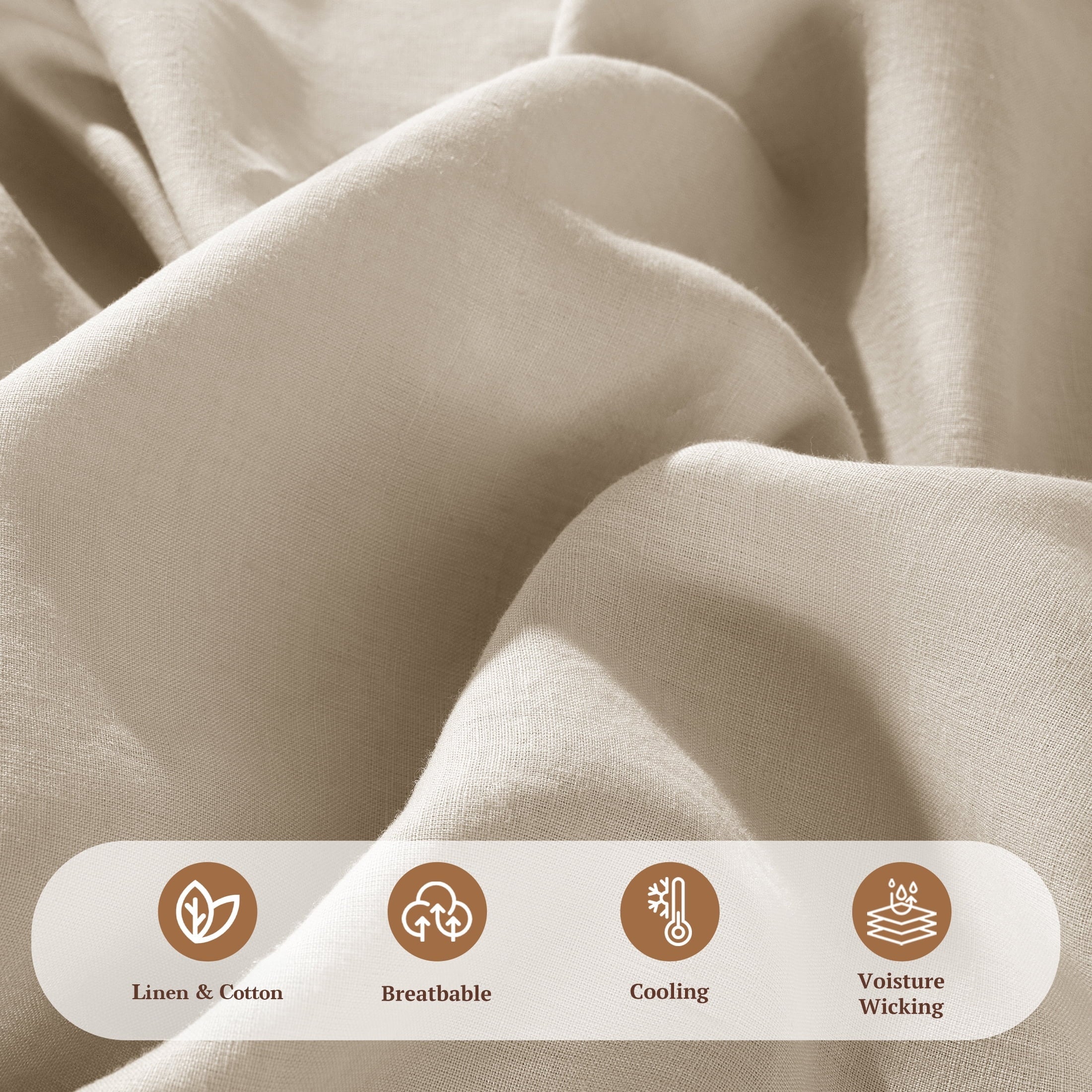 Ultra-Soft Natural Linen Cotton Bed Sheets Set, Deep Pocket - Breathable - Durable - 4 Pieces (Linen, Queen) - Cooling Hotel Quality Bedding Sheets and Pillowcases Detail