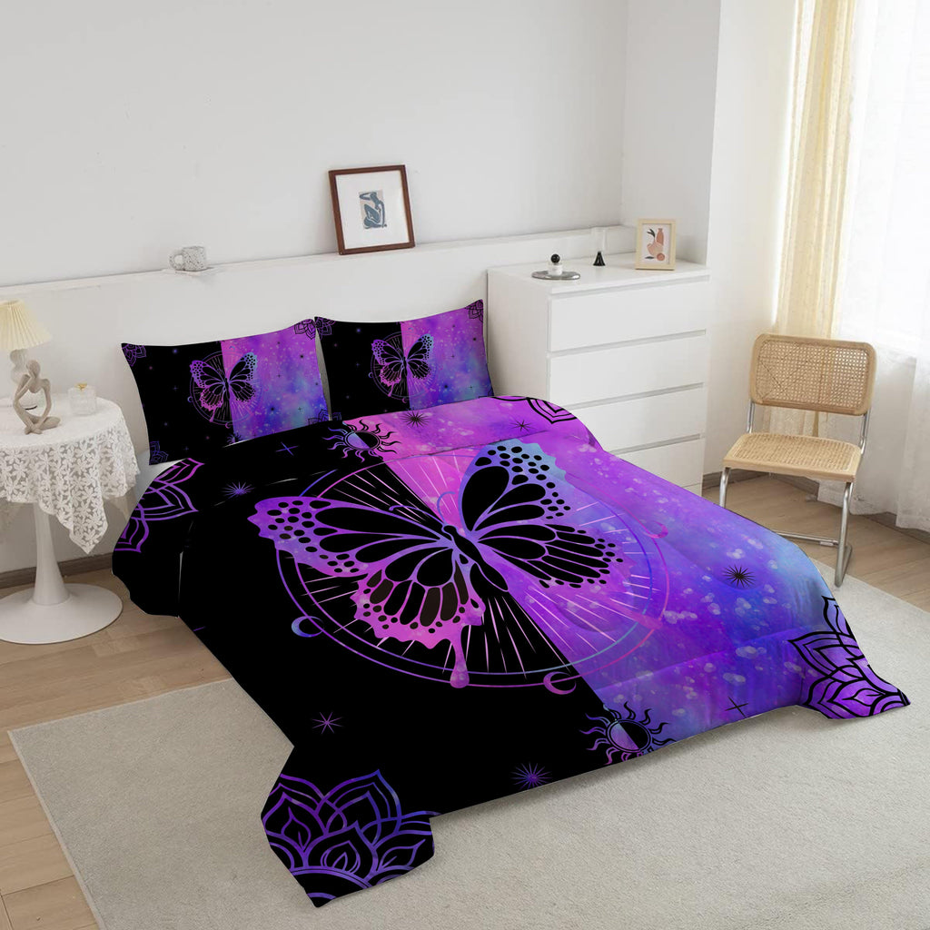 Hypoallergenic Cloud Butterfly Comforter Set Full Size for Girls Kids Teens Black Blue Purple Tie Dye Bedding Set 3 Pieces - All-Season Down Alternative Comforter Insert Detail