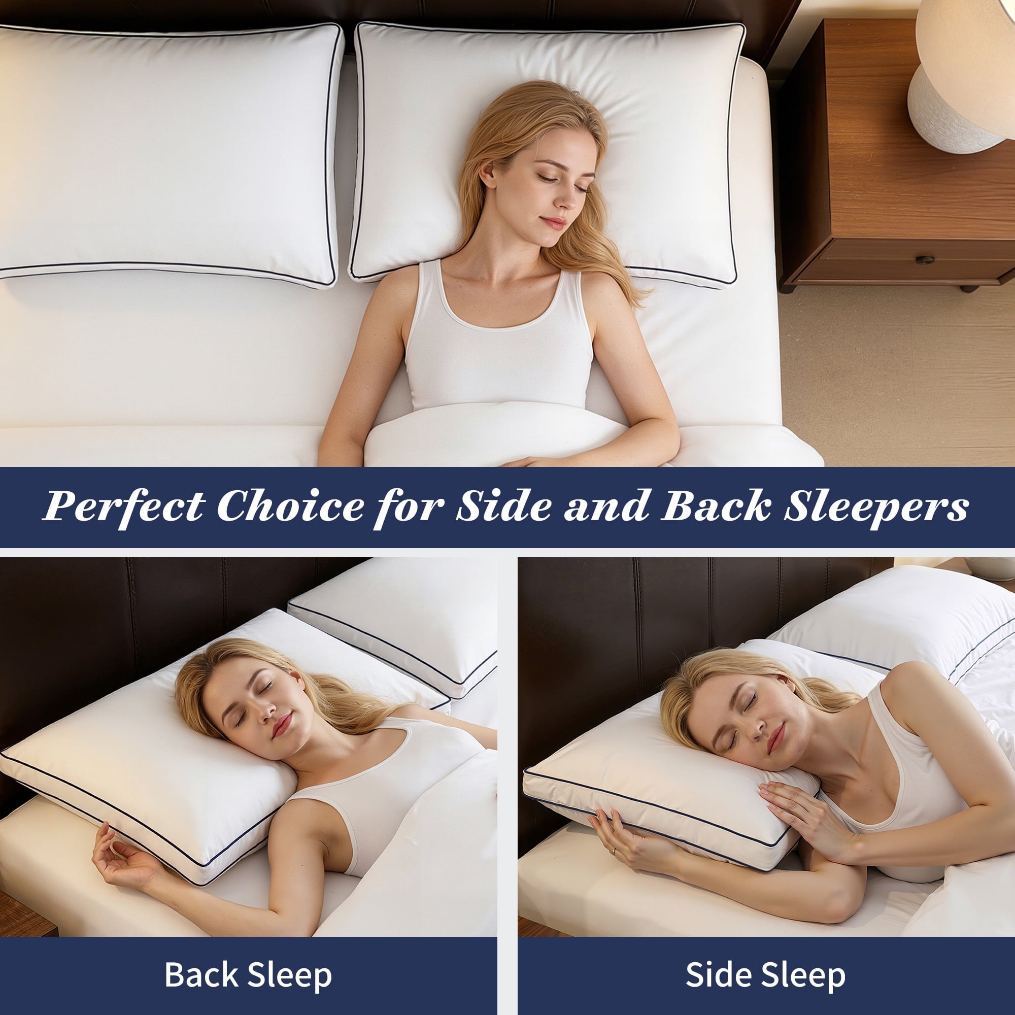 Orthopedic Support for Queen Size 2 Pack, Duck Feather and Shredded Memory Foam Soft Luxury Hotel Collection - Hotel Quality Plush Sleeping Pillows Detail