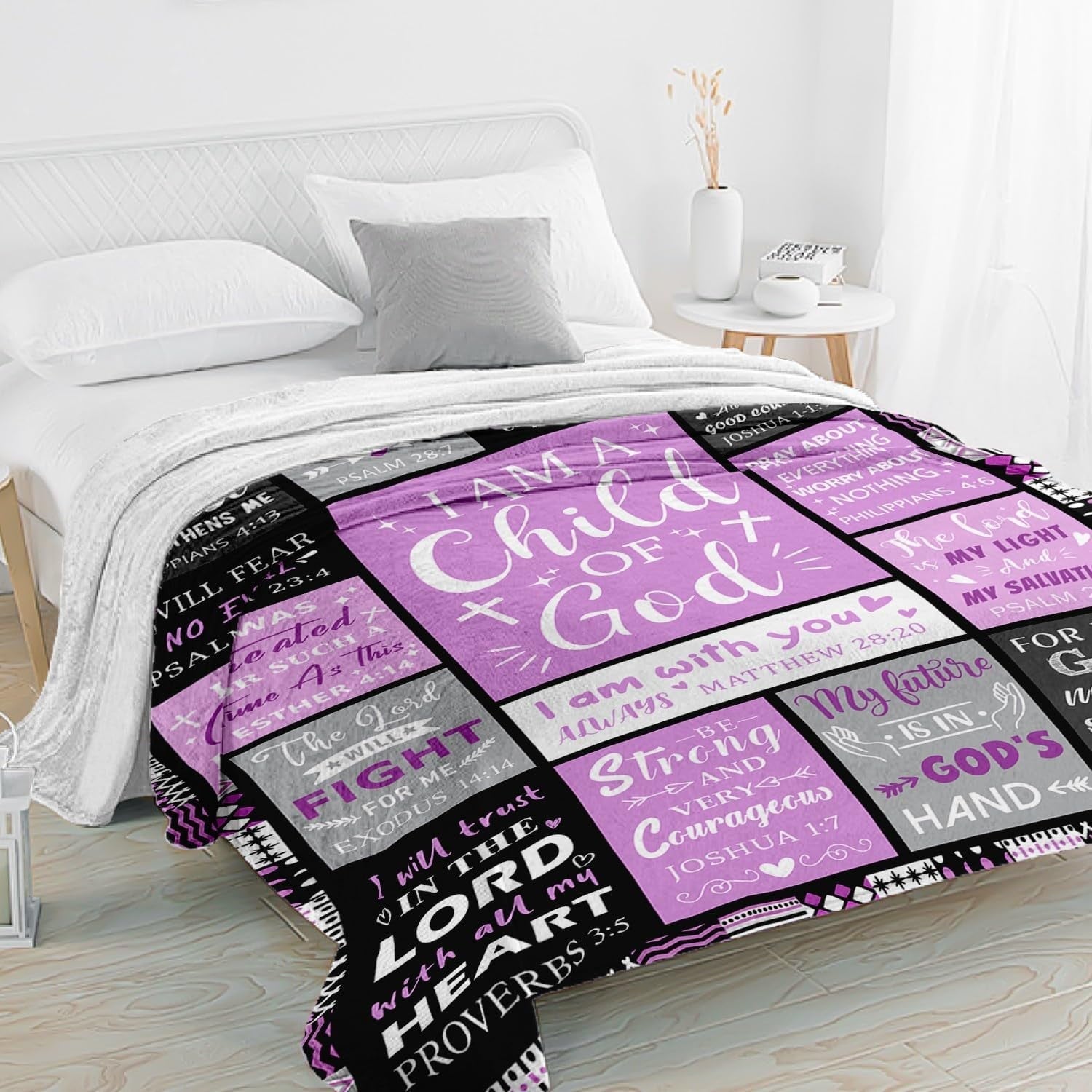 Reversible Sherpa Christian Gifts for Women - Baptism Gifts for Girl - Child of God Blanket - Inspirational Birthday Religious Catholic... - Luxury Knitted Decorative Throw Blanket with Fringes Detail