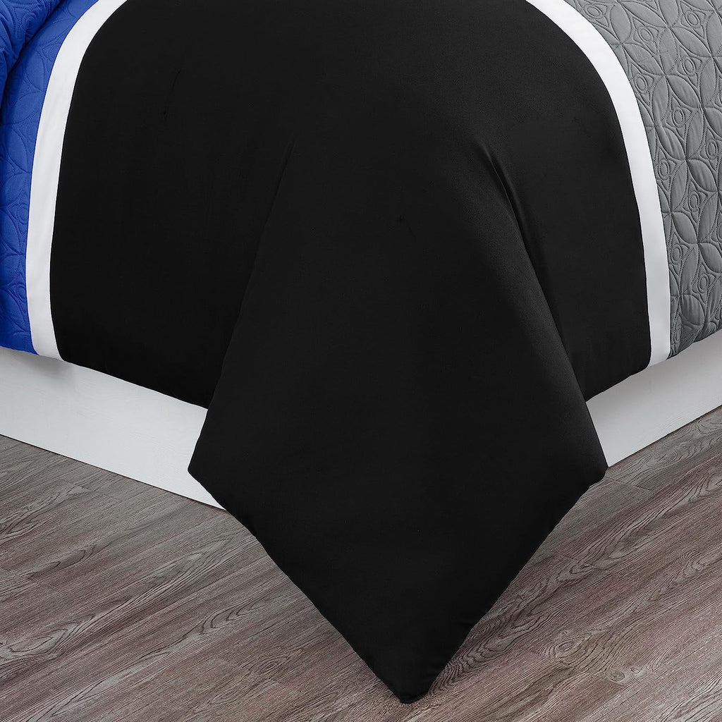 Luxurious Quilted Bernard 7-Piece Full Bed in a Bag Comforter Set with Sheets, Lightweight Comforter Blue Black Gray Patchwork Quilted ... - Cloud-Like Soft Lightweight Bed Comforter Detail