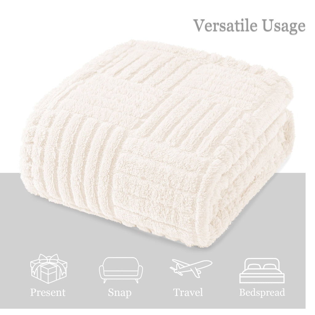 Decorative Knitted Fluffy Fleece Throw Blanket 50"x60" for Couch, Bed, Sofa, Fuzzy Soft Cozy Throw with Decorative Jacquard Pattern for ... - Cozy Fleece Throw Blanket for Couch & Bed Detail